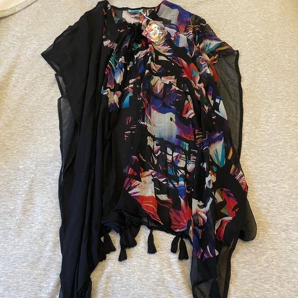 Black and multicolored Letarte beach cover up